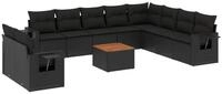 vidaXL Gartenlounge-Set 11-tlg. Garten-Sofagarnitur mit Kissen Schwarz Poly...