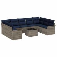 vidaXL Gartenlounge-Set Gartensofa-set mit Speicher 10 pcs Grau Poly-Rattan,...