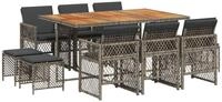 vidaXL Garten-Essgruppe 11-tlg. Garten-Essgruppe mit Kissen Grau Poly Rattan,