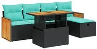 vidaXL Gartenlounge-Set 6-tlg. Garten-Sofagarnitur mit Kissen Schwarz Poly Rattan,
