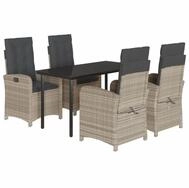 vidaXL Garten-Essgruppe 5-tlg. Garten-Essgruppe mit Kissen Hellgrau Poly Rattan,