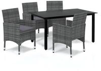 vidaXL Garten-Essgruppe 5-tlg. Garten-Essgruppe mit Kissen Poly Rattan Grau, (4-tlg)