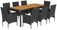 vidaXL Garten-Essgruppe 9-tlg. Garten-Essgruppe mit Kissen Schwarz Poly Rattan,