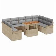 vidaXL Loungesofa Garten-Sofa-Set mit Kissen 10 pcs Beige und Hellgrau, 10 Teile