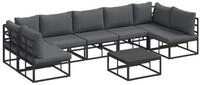 vidaXL Gartenlounge-Set Gartensofa-set mit Kissen 8 pcs Schwarz Aluminium,...