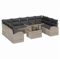 vidaXL Gartenlounge-Set Gartensofa-set mit Kissen 10 pcs Hellgrau Poly Rattan,