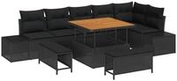 vidaXL Gartenlounge-Set Gartensofa-set mit Kissen 9 pcs Schwarz Poly-Rattan,...
