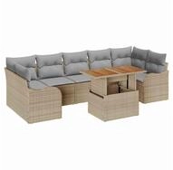 vidaXL Gartenlounge-Set Garten-Sofa-Set mit Speicher 8 pcs Beige Poly Rattan,...