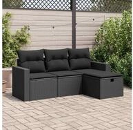 vidaXL Gartenlounge-Set, 4-tlg. Garten-Sofagarnitur mit Kissen Schwarz Poly Rattan