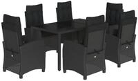 vidaXL Garten-Essgruppe 7-tlg. Garten-Essgruppe mit Kissen Schwarz Poly Rattan,