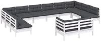vidaXL Gartenlounge-Set 12-tlg. Garten-Lounge-Set mit Kissen Wei&szlig; Kiefer Massivholz,