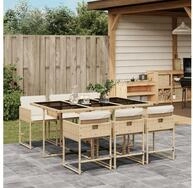 vidaXL Essgruppe, 7-tlg. Garten-Essgruppe mit Kissen Beige Poly Rattan
