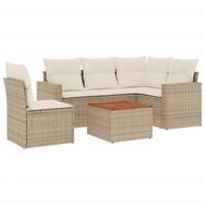 vidaXL Gartenlounge-Set 6-tlg. Garten-Sofagarnitur mit Kissen Beige Poly Rattan,