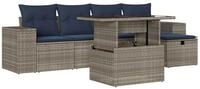 vidaXL Gartenlounge-Set 6-teiliges Gartensofa-Set mit Kissen, grau, Polyrattan,
