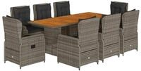 vidaXL Garten-Essgruppe 9-tlg. Garten-Essgruppe mit Kissen Grau Poly Rattan,...