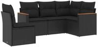 vidaXL Gartenlounge-Set 5-tlg. Garten-Sofagarnitur mit Kissen Schwarz Poly Rattan,