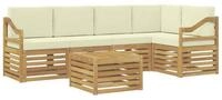 vidaXL Gartenlounge-Set Ecksofa Set mit Kissen 6 pcs Wei&szlig; und Creme Massivholz,
