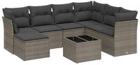 vidaXL Gartenlounge-Set 8-tlg. Garten-Sofagarnitur mit Kissen Grau Poly Rattan,