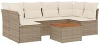 vidaXL Gartenlounge-Set 7-tlg. Garten-Sofagarnitur mit Kissen Beige Poly Rattan,