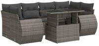 vidaXL Gartenlounge-Set 7-tlg. Garten-Sofagarnitur mit Kissen Grau Poly Rattan,