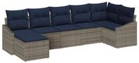 vidaXL Gartenlounge-Set Garten-Sofa-Set 7 pcs Grau und Marineblau Poly-Rattan,