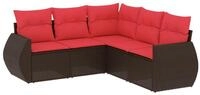 vidaXL Gartenlounge-Set 5-teiliges Gartensofa-Set mit Kissen, braun, Polyrattan,