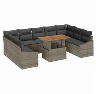 vidaXL Gartenlounge-Set Garten-Sofa-Set mit Speicher 10 pcs Grau Poly Rattan,
