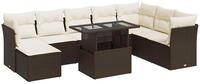 vidaXL Gartenlounge-Set 9-tlg. Garten-Sofagarnitur mit Kissen Braun Poly Rattan,