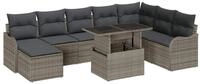vidaXL Loungesofa Garten-Sofa-Set mit Kissen mit Speicher 9 pcs Grau Poly Rattan, 9