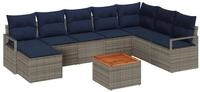 vidaXL Gartenlounge-Set Gartensofa-set mit Kissen 9 pcs Grau Poly-Rattan, (9-tlg)