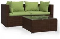 vidaXL Gartenlounge-Set, 3-tlg. Lounge Set mit Kissen Braun Poly Rattan