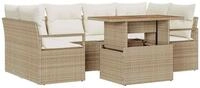 vidaXL Gartenlounge-Set Garten-Sofa-Set mit Speicher 7 pcs Beige Poly Rattan, (7-tlg)
