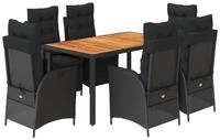 vidaXL Garten-Essgruppe 7-tlg. Garten-Essgruppe mit Kissen Schwarz Poly Rattan,