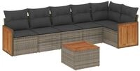 vidaXL Gartenlounge-Set, 7-tlg. Garten-Sofagarnitur mit Kissen Grau Poly Rattan