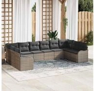 vidaXL Gartenlounge-Set Garten-Sofa-Set mit Kissen 10 pcs Grau Poly Rattan,...