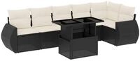 vidaXL Gartenlounge-Set 7-tlg. Garten-Sofagarnitur mit Kissen Schwarz Poly...