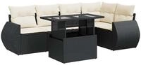 vidaXL Gartenlounge-Set 6-tlg. Garten-Sofagarnitur mit Kissen Schwarz Poly...