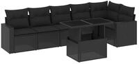 vidaXL Gartenlounge-Set 7-tlg. Garten-Sofagarnitur mit Kissen Schwarz Poly...