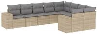 vidaXL Gartenlounge-Set 9-tlg. Garten-Sofagarnitur mit Kissen Beige Poly Rattan,