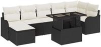 vidaXL Gartenlounge-Set Garten-Sofa-Set mit Kissen 8 pcs Schwarz Poly Rattan, (8-tlg)