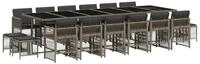vidaXL Garten-Essgruppe 17-tlg. Garten-Essgruppe mit Kissen Grau Poly Rattan,
