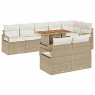vidaXL Gartenlounge-Set Garten-Sofa-Set mit Speicher 9 pcs Beige Poly Rattan,...
