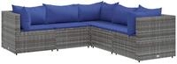 vidaXL Gartenlounge-Set 5-tlg. Garten-Lounge-Set mit Kissen Grau Poly Rattan, (1-tlg)