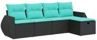 vidaXL Gartenlounge-Set 5-tlg. Garten-Sofagarnitur mit Kissen Schwarz Poly...