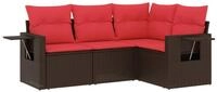 vidaXL Gartenlounge-Set 4-teiliges Gartensofa-Set mit Kissen, braun, Polyrattan,
