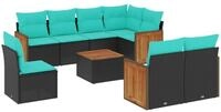 vidaXL Gartenlounge-Set 9-teiliges Gartensofa-Set mit Kissen, schwarzes...