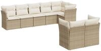 vidaXL Gartenlounge-Set 8-tlg. Garten-Sofagarnitur mit Kissen Beige Poly Rattan,