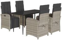 vidaXL Garten-Essgruppe 5-tlg. Garten-Essgruppe mit Kissen Hellgrau Poly Rattan,