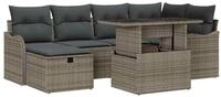 vidaXL Gartenlounge-Set Garten-Sofa-Set mit Kissen mit Speicher 7 pcs Grau Poly