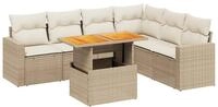 vidaXL Gartenlounge-Set 7-tlg. Garten-Sofagarnitur mit Kissen Beige Poly Rattan,